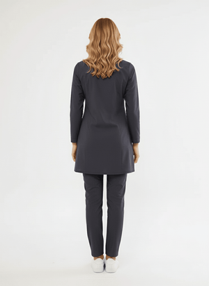 Tesettür - Antrasit Likralı Hemşire Üniforma Takımı - Class Üniforma hemşire formaları, medikal önlükler