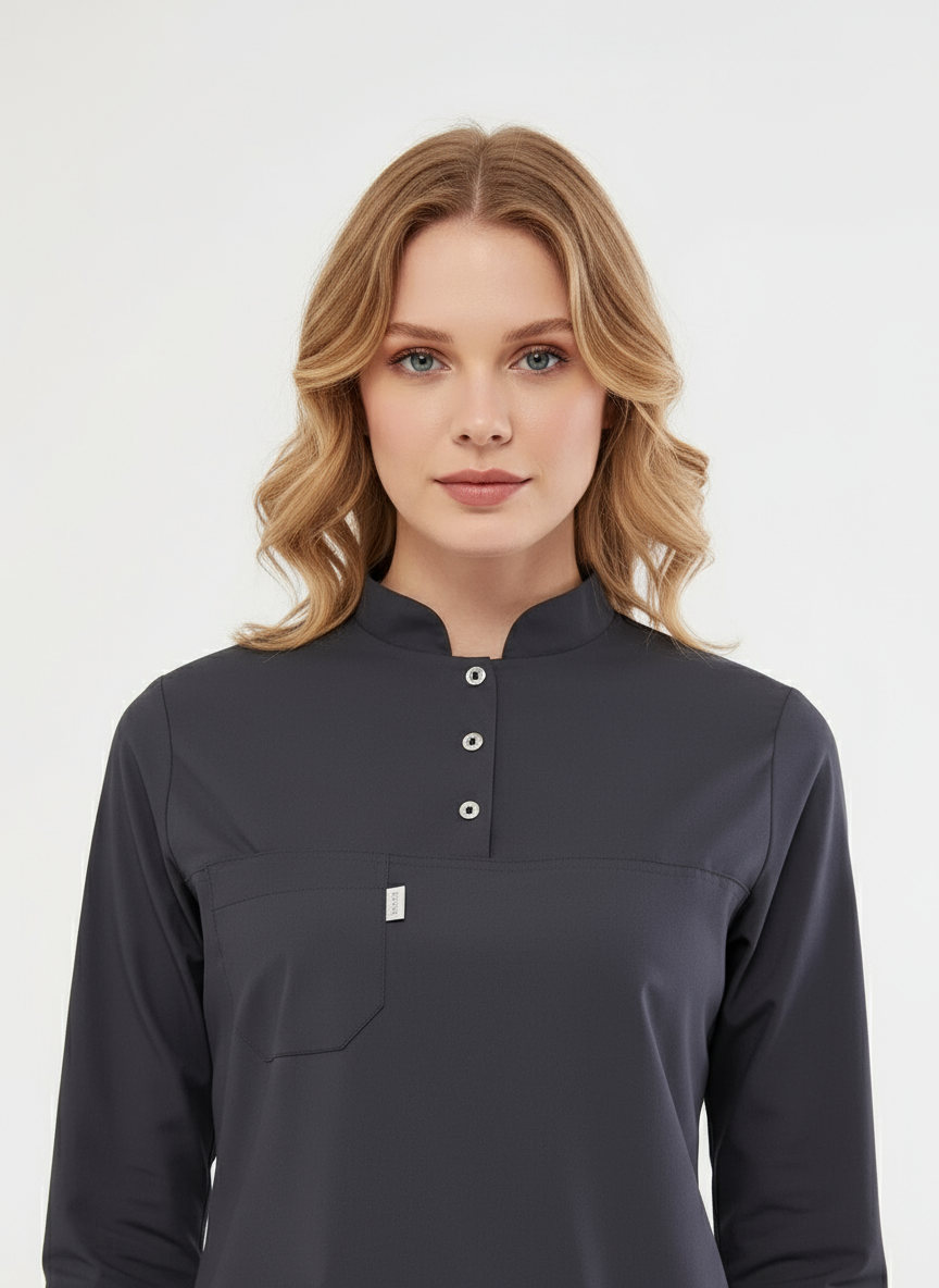 Tesettür - Antrasit Likralı Hemşire Üniforma Takımı