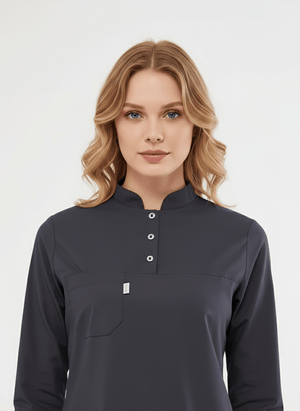 Tesettür - Antrasit Likralı Hemşire Üniforma Takımı - Class Üniforma hemşire formaları, medikal önlükler