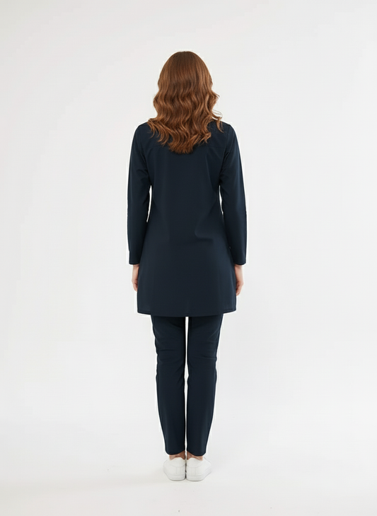 Tesettür - Lacivert Likralı Hemşire Üniforma Takımı