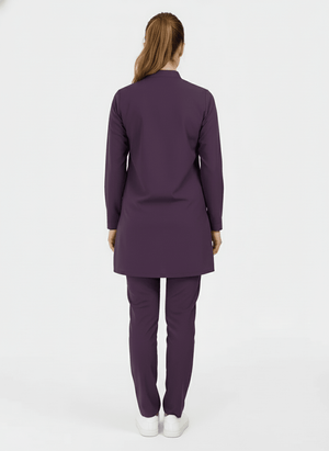 Tesettür - Koyu Mürdüm Likralı Hemşire Üniforma Takımı - Class Üniforma hemşire formaları, medikal önlükler