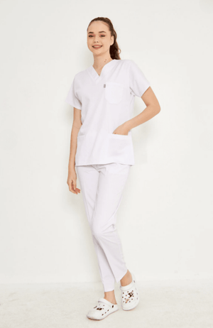 Classic - Beyaz Kadın Likralı Üniforma Takımı - Class Üniforma hemşire formaları, medikal önlükler