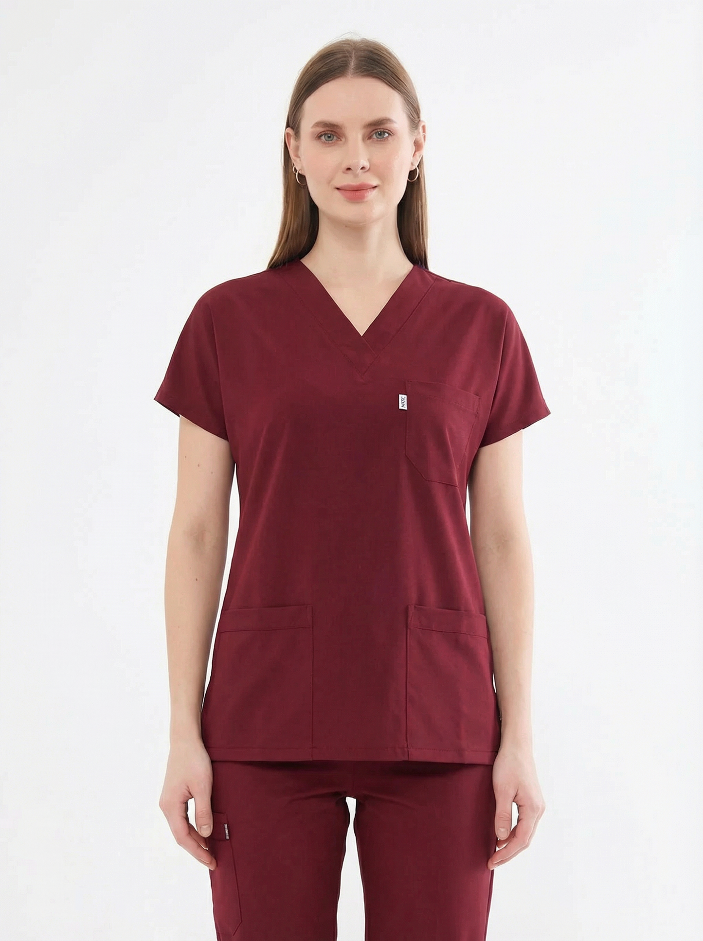 Classic Tek Üst  - Bordo Likralı Hemşire Forması Üstü