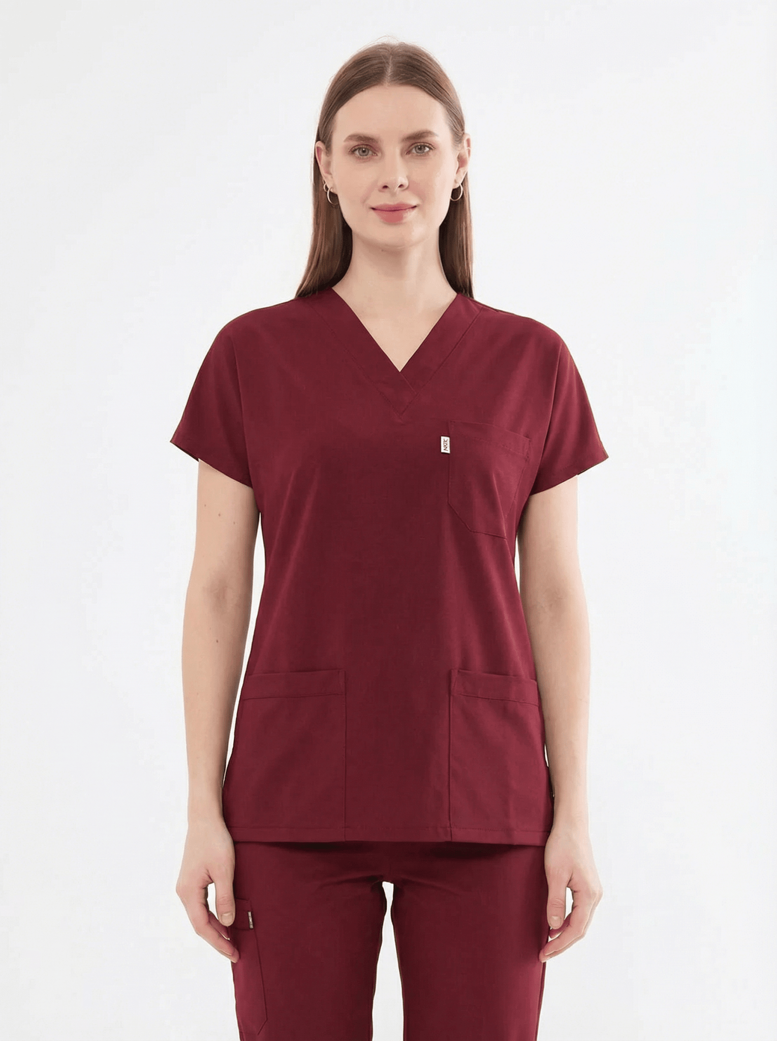 Classic Tek Üst - Bordo Likralı Kadın Hemşire Forması Üstü - Class Üniforma hemşire formaları, medikal önlükler