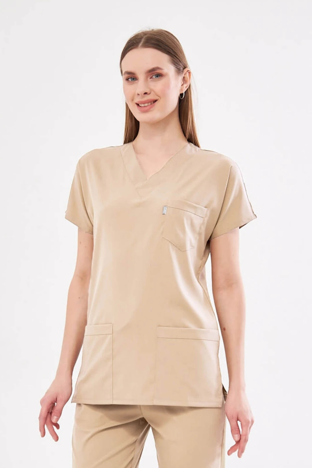 Classic Tek Üst  - Bej Likralı Hemşire Forması Üstü