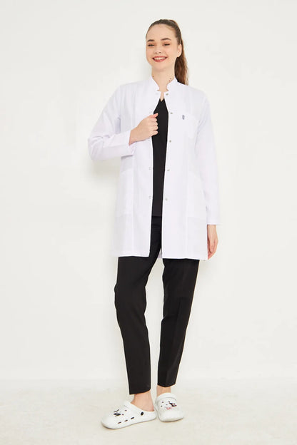 Kadın Uzun Kol Beyaz Çıtçıtlı Önlük Ceket – Hakim Yaka
