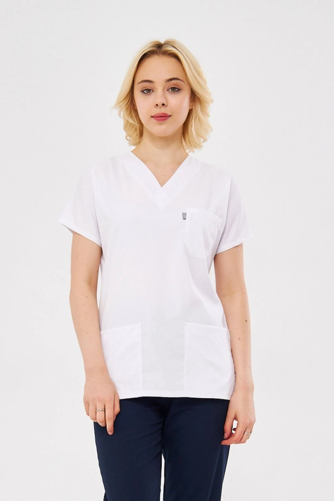 Classic Tek Üst  - Beyaz Likralı Hemşire Forması Üstü