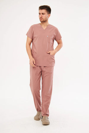 Classic - Gül Kurusu Erkek Likralı Üniforma Takımı - Class Üniforma hemşire formaları, medikal önlükler