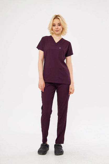 Classic - Mürdüm Kadın Likralı Üniforma Takımı