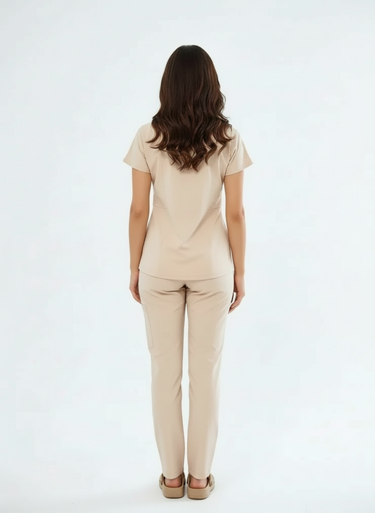 N O V A | Bej Düz Paça Pantolon Premium Likralı Üniforma Takımı