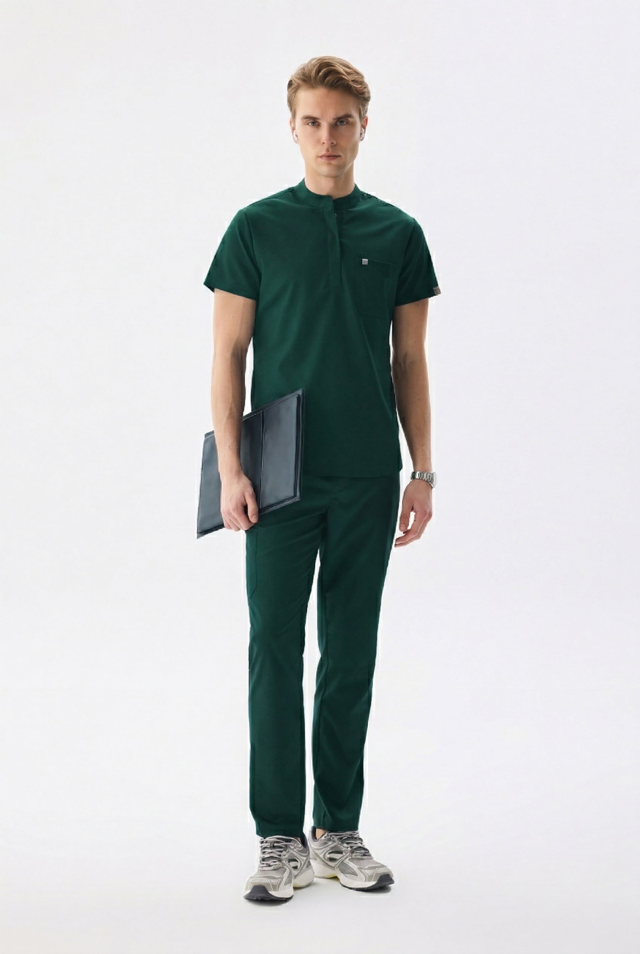 N O V A | Erkek Avcı Yeşil Likralı Hakim Yaka Hemşire Forması