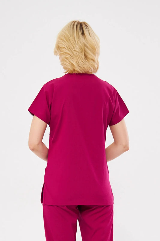 Classic Tek Üst - Vişne Likralı Hemşire Forması