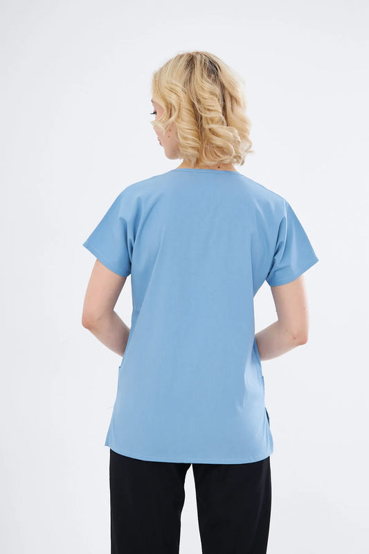 Classic Tek Üst - Bebe Mavisi Likralı Hemşire Forması Üstü