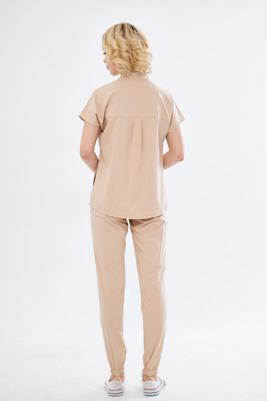 N O V A | Bej Premium Likralı Üniforma Takımı