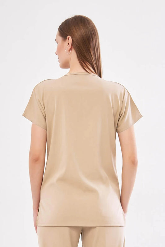 Classic Tek Üst  - Bej Likralı Hemşire Forması Üstü