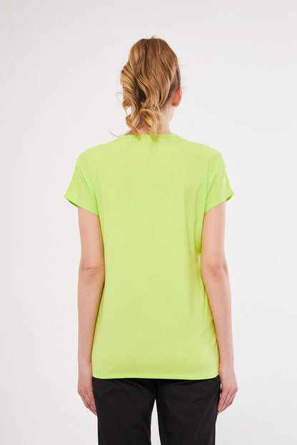 Classic Tek Üst - Neon Yeşil Likralı Hemşire Forması Üstü