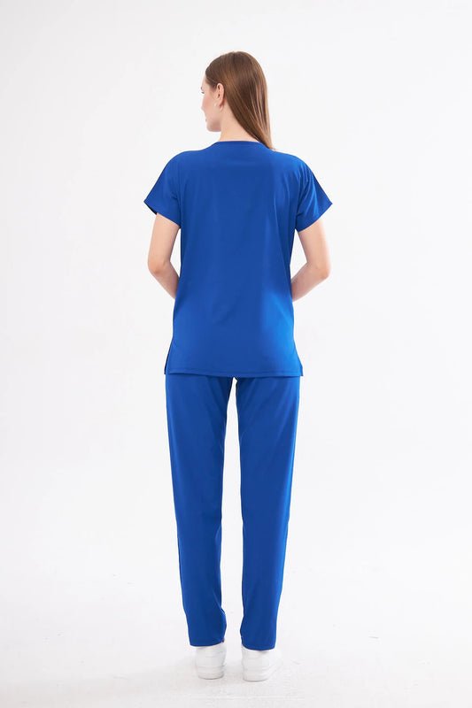 Classic - Saks Mavi Kadın Likralı Üniforma Takımı