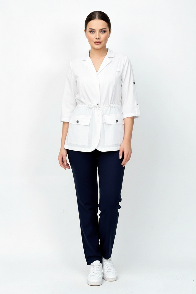 L I S B O N | Beyaz & Lacivert Premium Likralı Ceket Üniforma Takım
