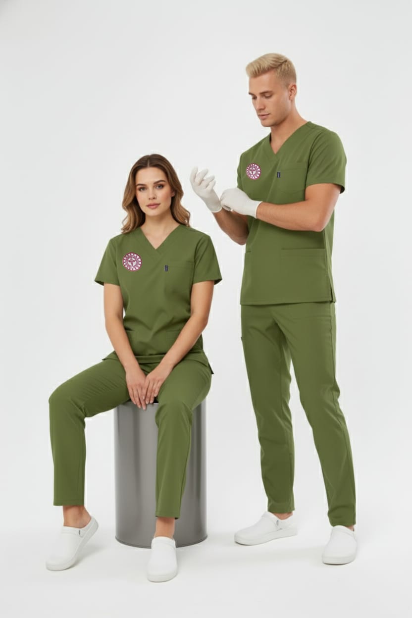 Çimen Yeşili Eczacı Forması Likralı Scrubs Takım(Yeni Yönetmeliğe Uygun - Grasshopper)