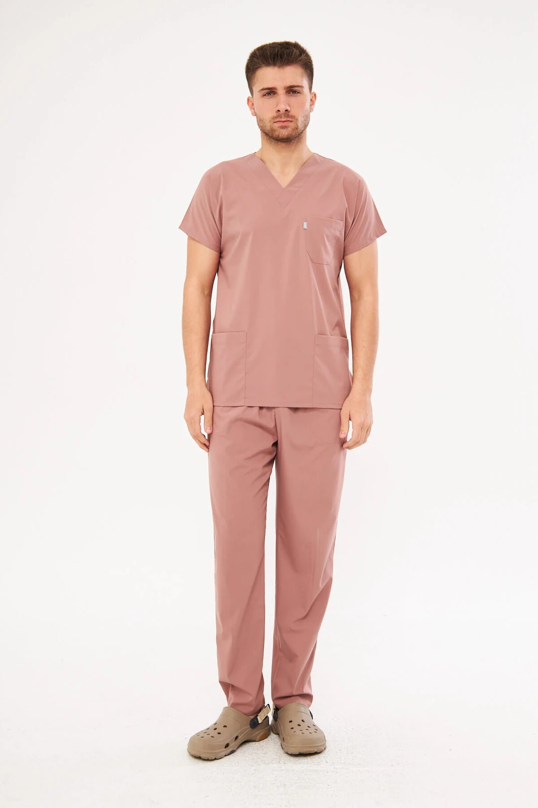 Classic - Gül Kurusu Erkek Likralı Üniforma Takımı - Class Üniforma hemşire formaları, medikal önlükler