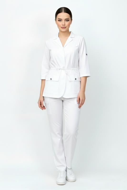 L I S B O N | Beyaz Premium Likralı Ceket Üniforma Takım