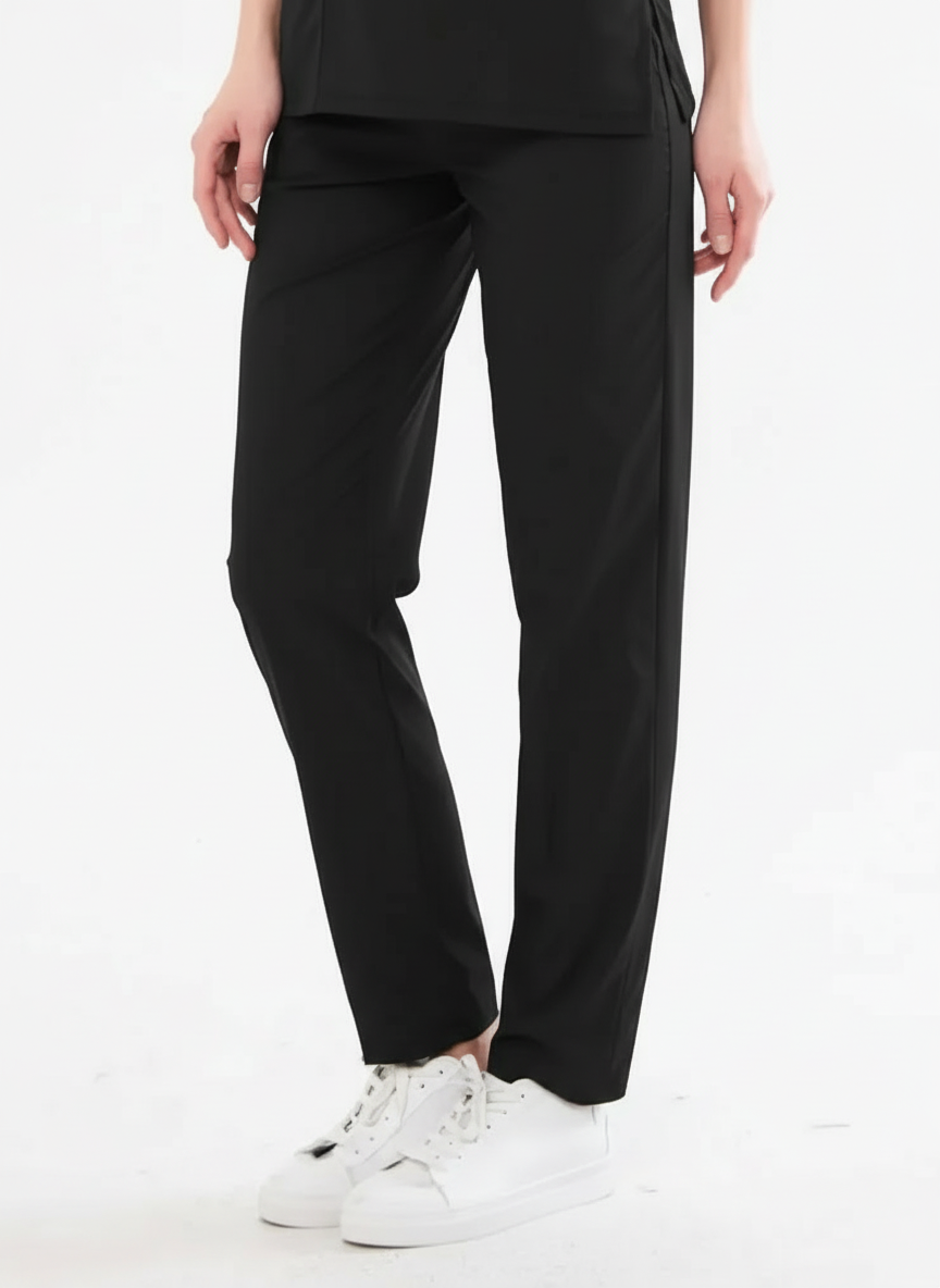 Классические чёрные женские брюки с однобортным низом из лайкры