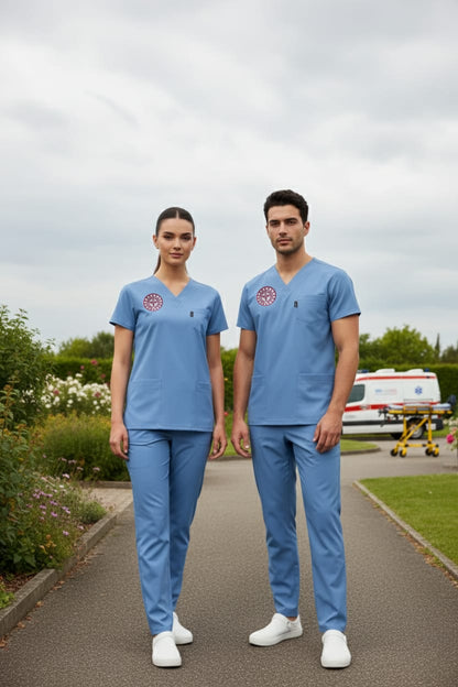 Class Üniforma Alaska Mavisi Doktor Hekim Forması Likralı Scrubs Unisex (Yeni Yönetmeliğe Uygun - Alaskan Blue)