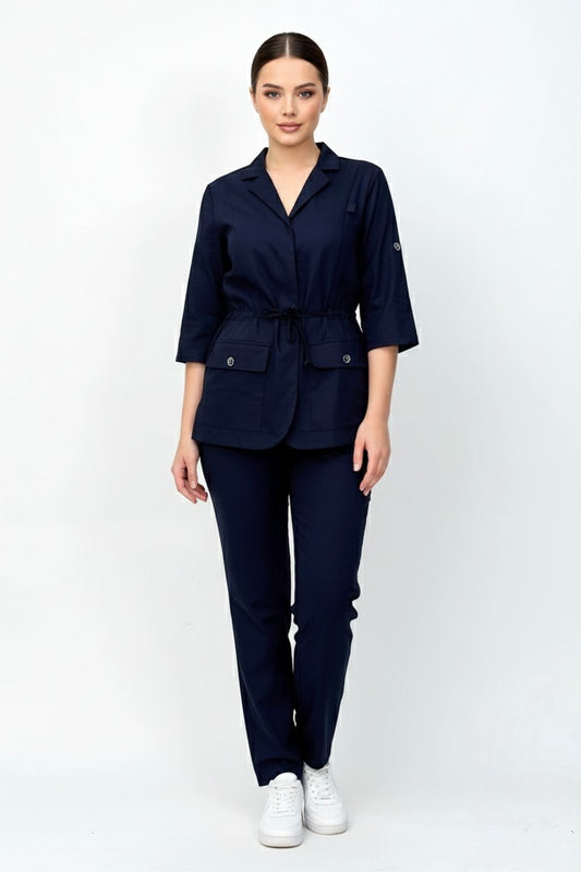 L I S B O N | Lacivert Premium Likralı Ceket Üniforma Takım