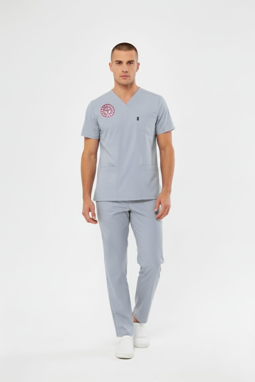 Gri Teknik Hizmetler Forması Likralı Scrubs Takım (Yeni Yönetmeliğe Uygun - Neutral Gray) - Class Üniforma hemşire formaları, medikal önlükler