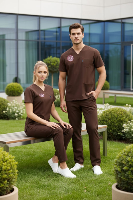 Class Üniforma Kahverengi Hastane Forması Likralı Scrubs Kadın (Yeni Yönetmeliğe Uygun - Friar Brown)