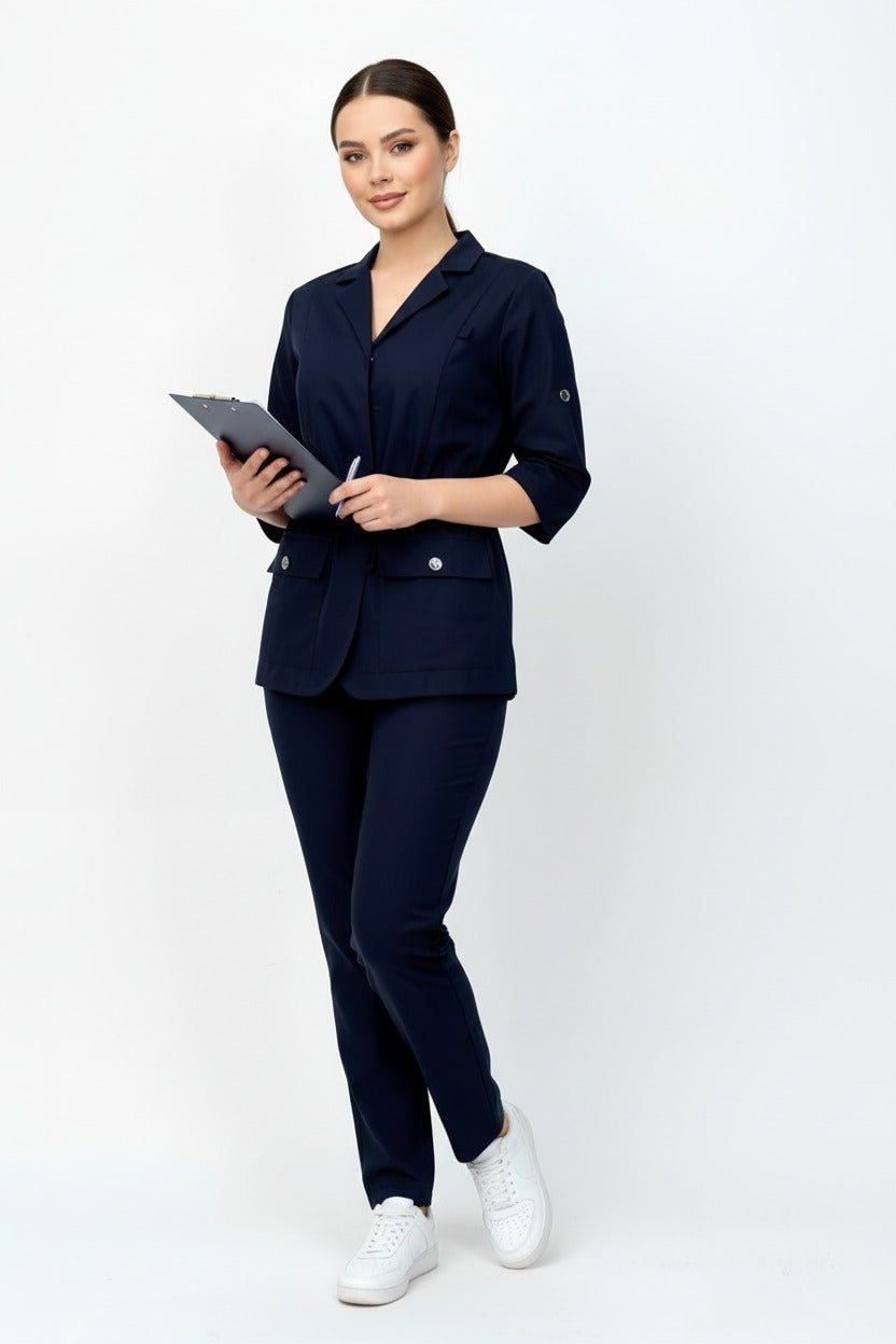 L I S B O N | Lacivert Premium Likralı Ceket Üniforma Takım