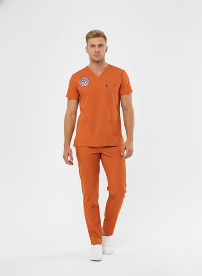 Class Üniforma Turuncu Klinik Destek İşçi Forması Likralı Scrubs Unisex (Yeni Yönetmeliğe Uygun - Orange Ochre)