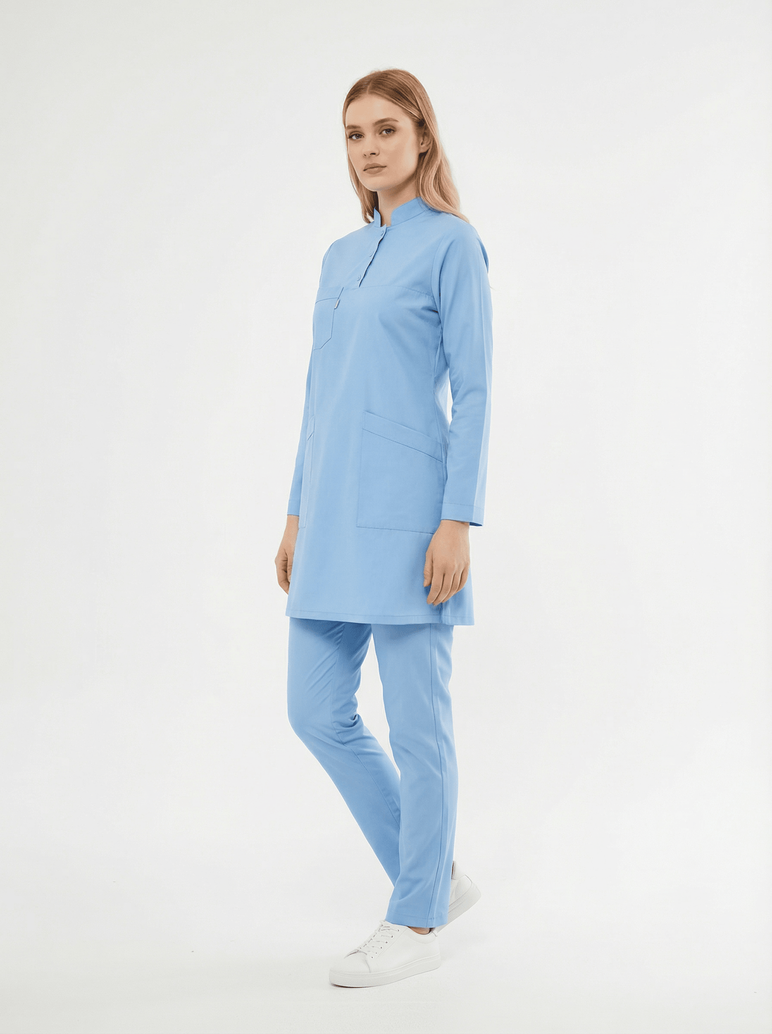 Tesettür - Bebe Mavisi Hemşire Üniforma Takımı - Class ÜniformaMedikal Scrubs