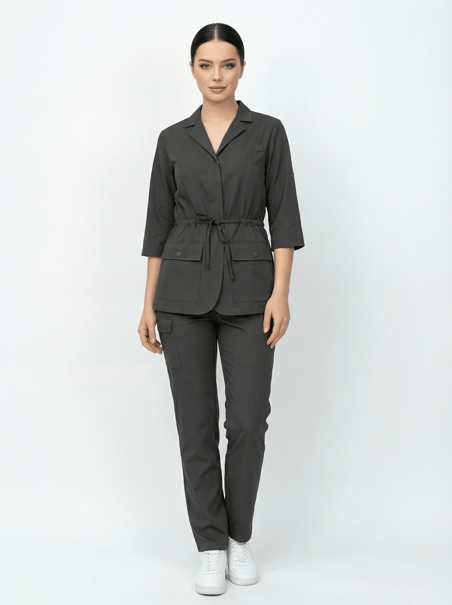 L I S B O N | Antrasit Premium Likralı Ceket Üniforma Takım - Class Üniforma hemşire formaları, medikal önlükler