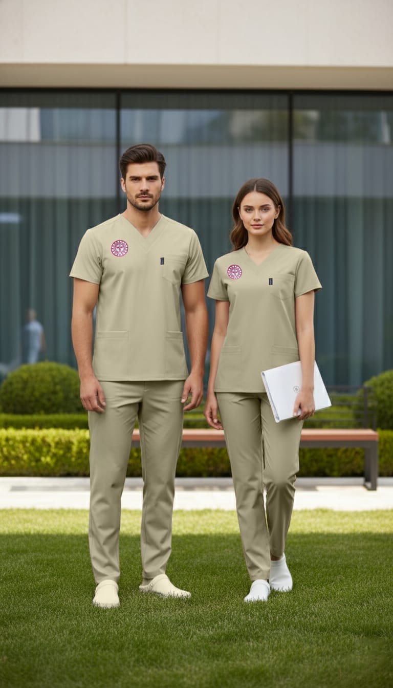 Class Üniforma Bej Sağlık Teknisyen, Tekniker Forması Likralı Scrubs Kadın (Yeni Yönetmeliğe Uygun - Moth)