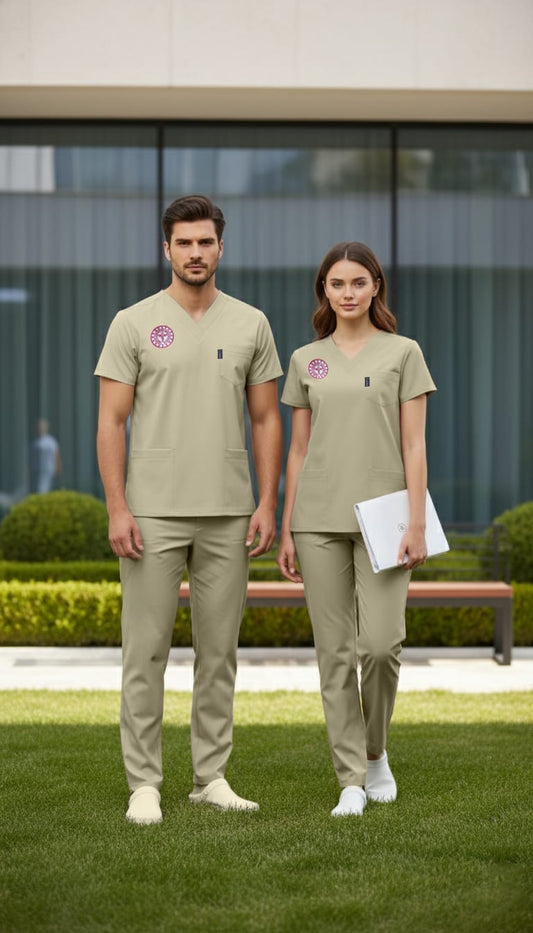 Class Üniforma Bej Sağlık Teknisyen, Tekniker Forması Likralı Scrubs Kadın (Yeni Yönetmeliğe Uygun - Moth)