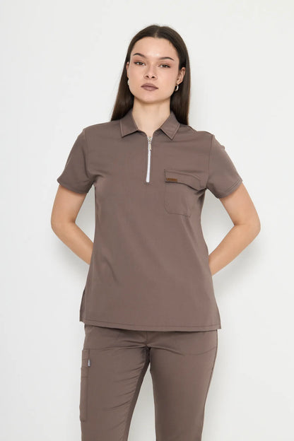Polokragen Braune medizinische Uniform-Peelings für Damen