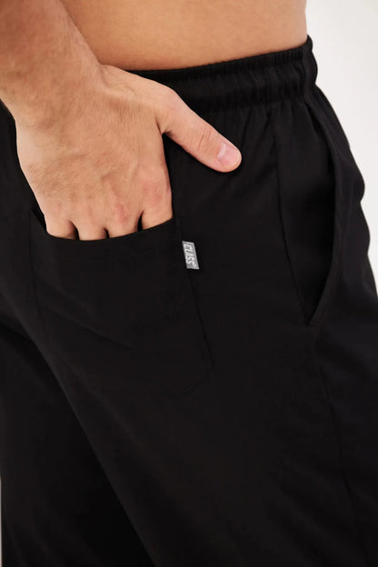 Классические чёрные мужские брюки из лайкры с одинарным низом