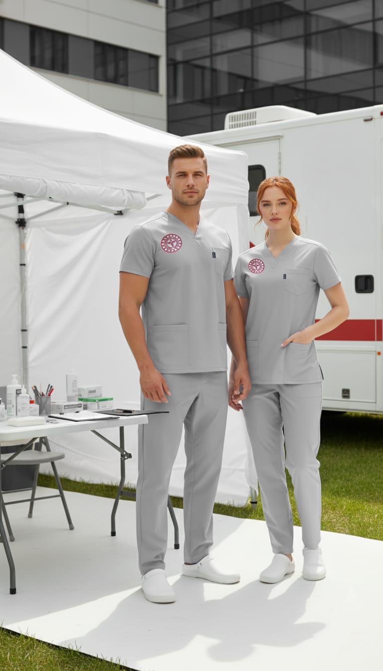 Gri Teknik Hizmetler Forması Likralı Scrubs Takım (Yeni Yönetmeliğe Uygun - Neutral Gray)