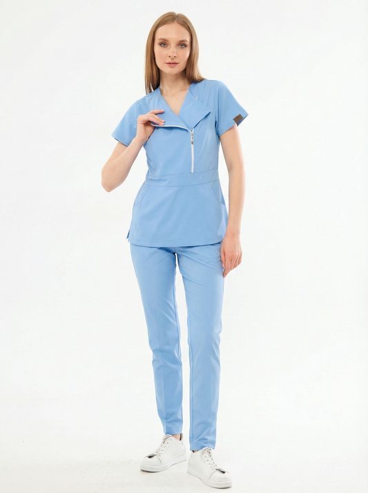 K I E V | Bebe Mavisi Lüks Likralı Hemşire Üniforması