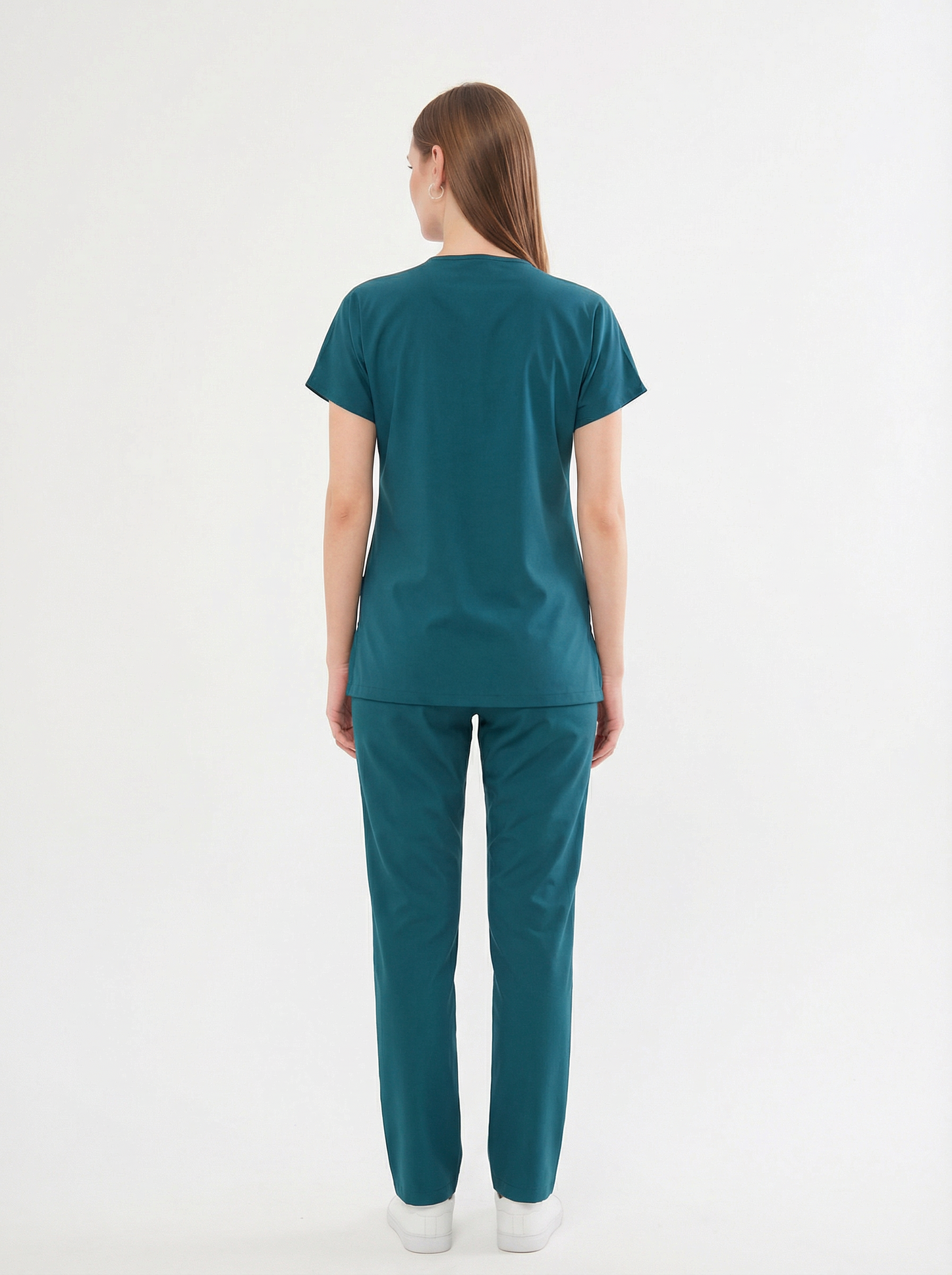 Classic Tek Üst  - Petrol Yeşili Likralı Hemşire Forması Üstü