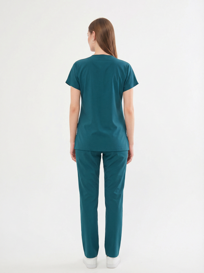 Classic Tek Üst  - Petrol Yeşili Likralı Hemşire Forması Üstü