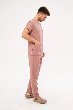 Classic - Gül Kurusu Erkek Likralı Üniforma Takımı - Class Üniforma hemşire formaları, medikal önlükler