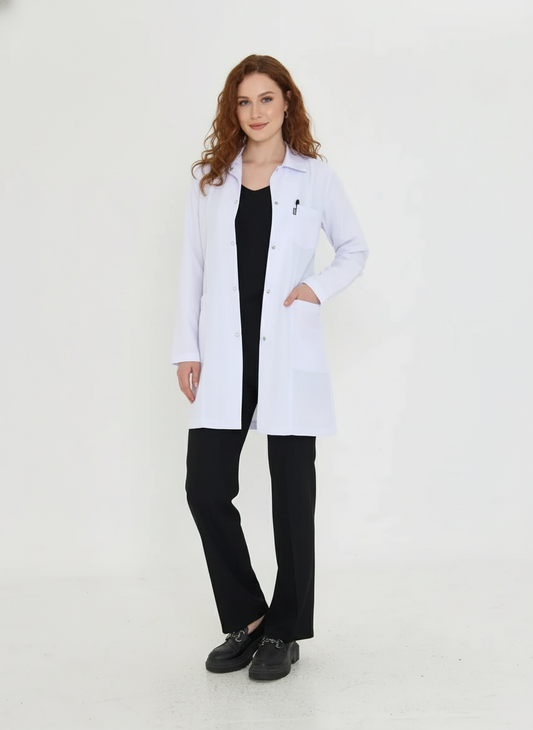 Kadın Uzun Kol Beyaz Çıtçıtlı Önlük Ceket – Klasik Yaka