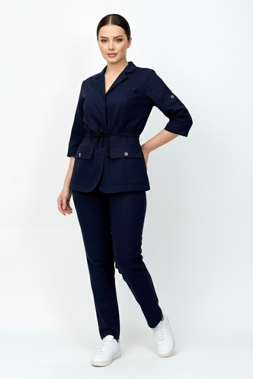 L I S B O N | Lacivert Premium Likralı Ceket Üniforma Takım