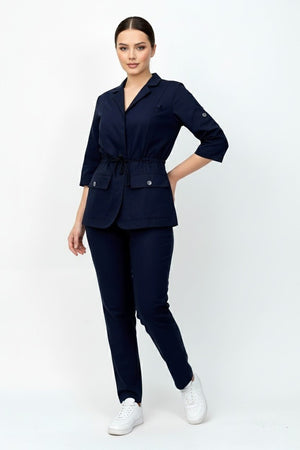L I S B O N | Lacivert Premium Likralı Ceket Üniforma Takım - Class Üniforma hemşire formaları, medikal önlükler