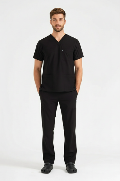 Классические чёрные мужские брюки из лайкры с одинарным низом