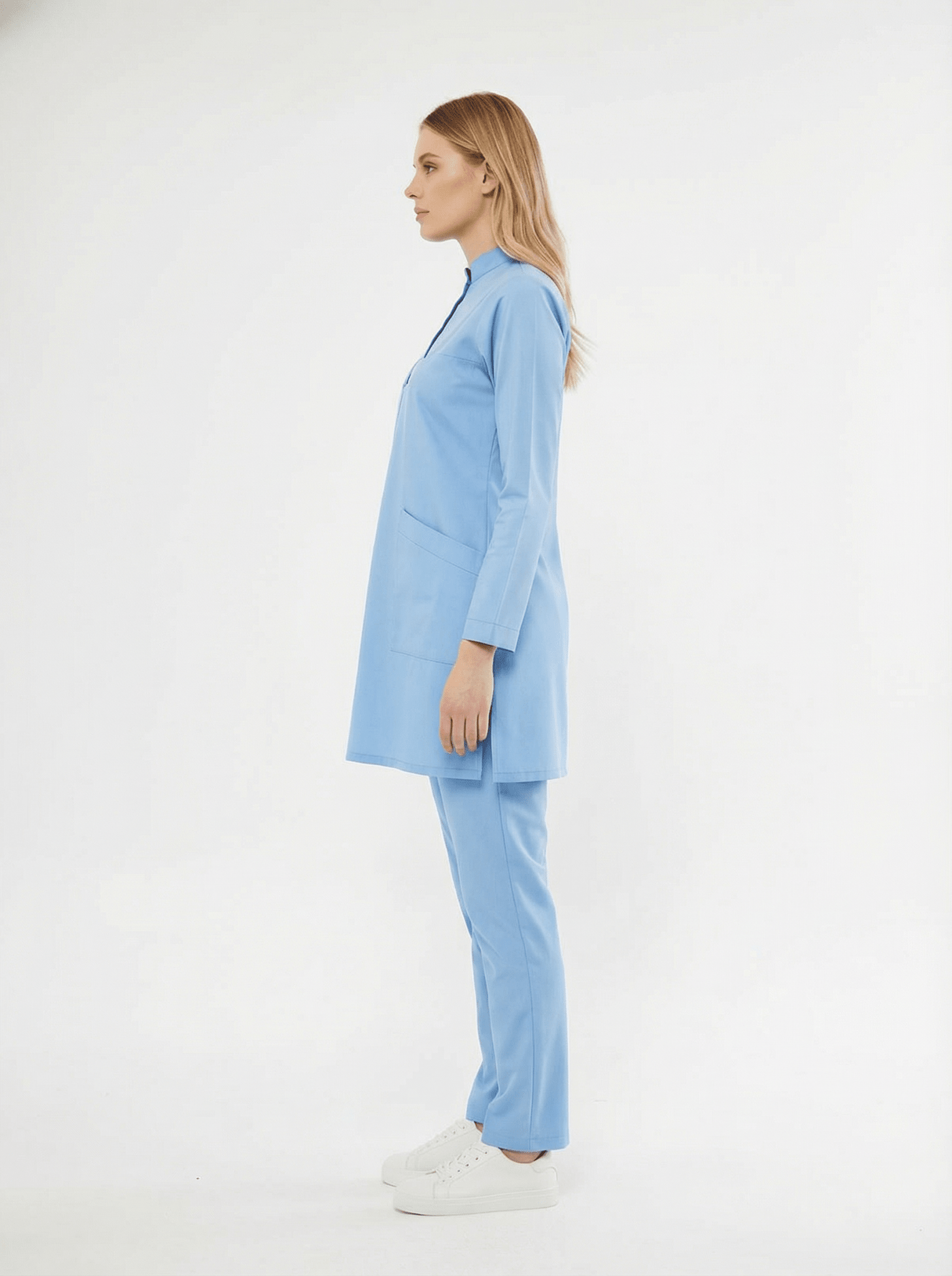 Tesettür - Bebe Mavisi Hemşire Üniforma Takımı - Class ÜniformaMedikal Scrubs