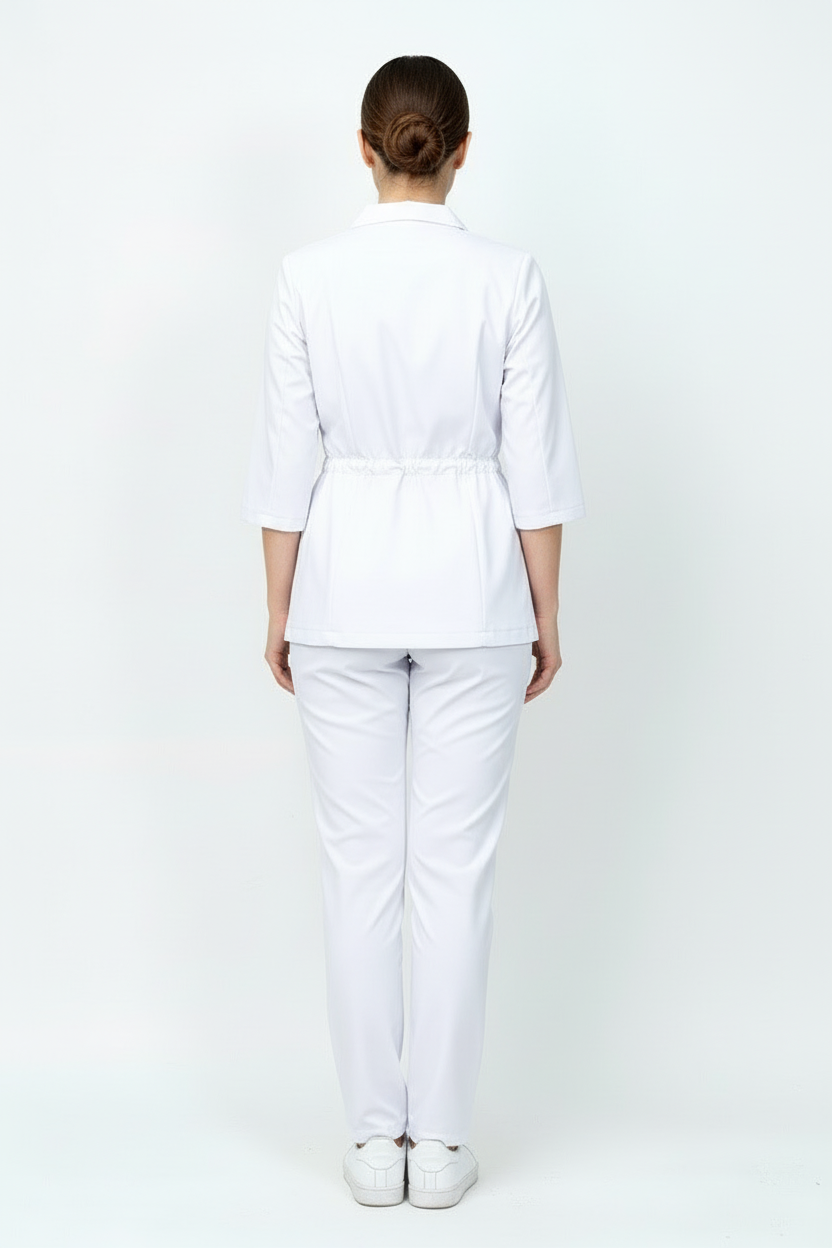 L I S B O N | Beyaz Premium Likralı Ceket Üniforma Takım