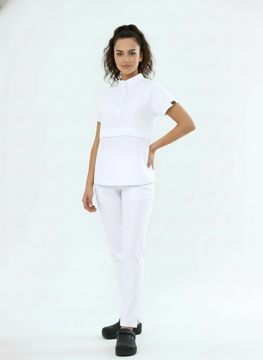N O V A | Beyaz Premium Likralı Üniforma Takımı